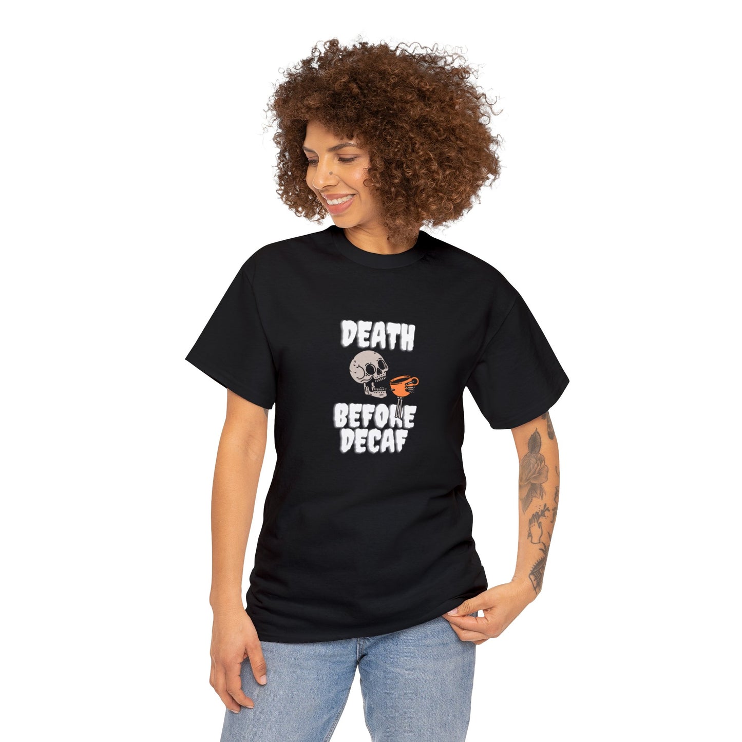 Unisex Heavy Cotton Tee - Death Before Decaf