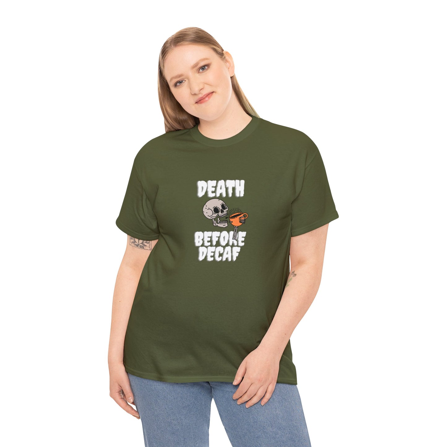 Unisex Heavy Cotton Tee - Death Before Decaf